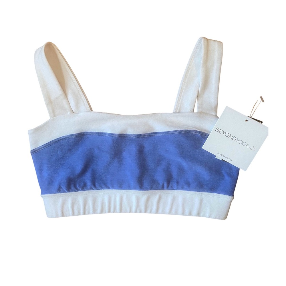 NWT Beyond Yoga Colorblock Sports Bra Blue White Square Neck Sz XS ACTIVEWEAR